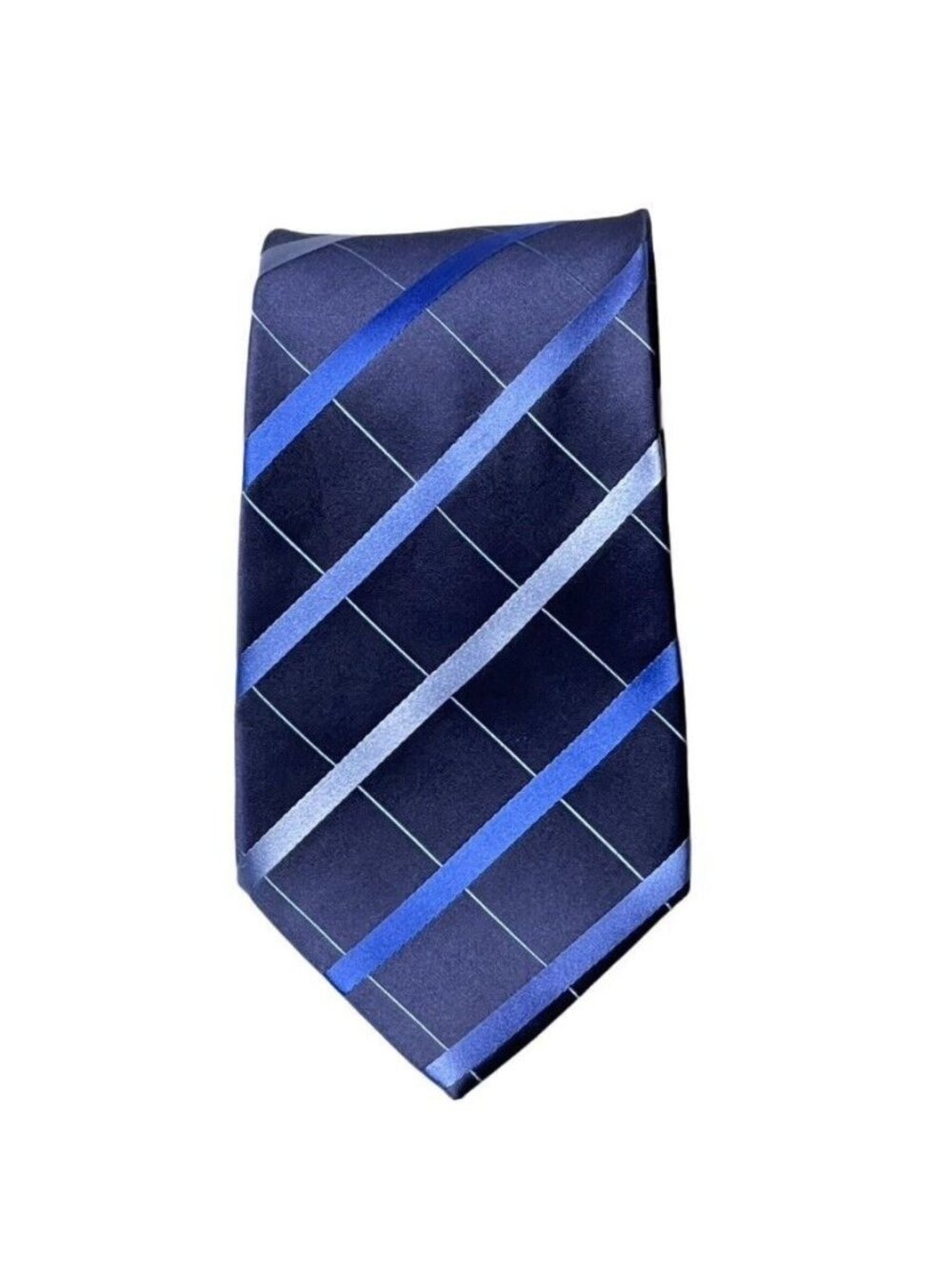 BCBG Attitude Mens Silk Tie Blue & Gray Diagonal Stripes